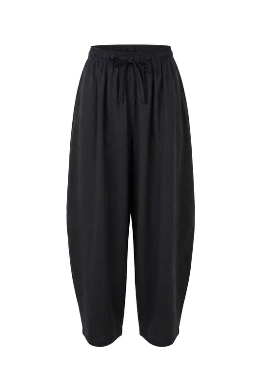 Black Lyocell Barrel-Leg Trousers