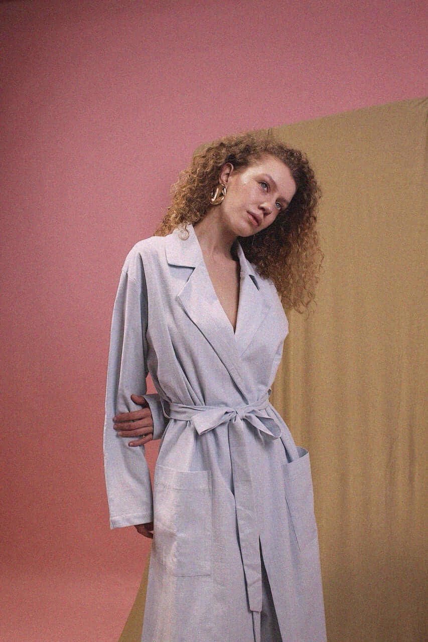 Lightweight Organic Cotton Trench Coat in Pale Blue