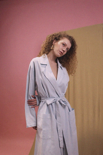 Lightweight Organic Cotton Trench Coat in Pale Blue