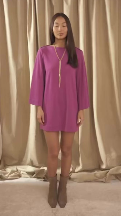 Plum Organic Cotton Mini Dress with Flared Sleeves