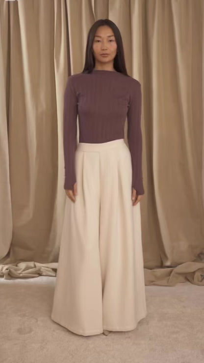 Cocoa Lyocell Ribbed Long Sleeve Top