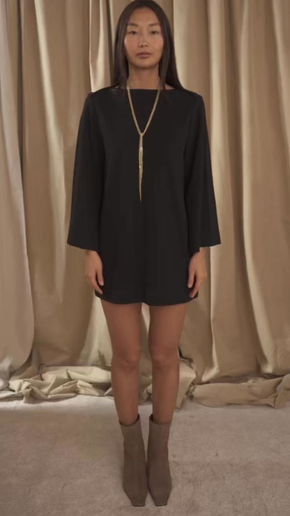 Black Organic Cotton Mini Dress with Flared Sleeves